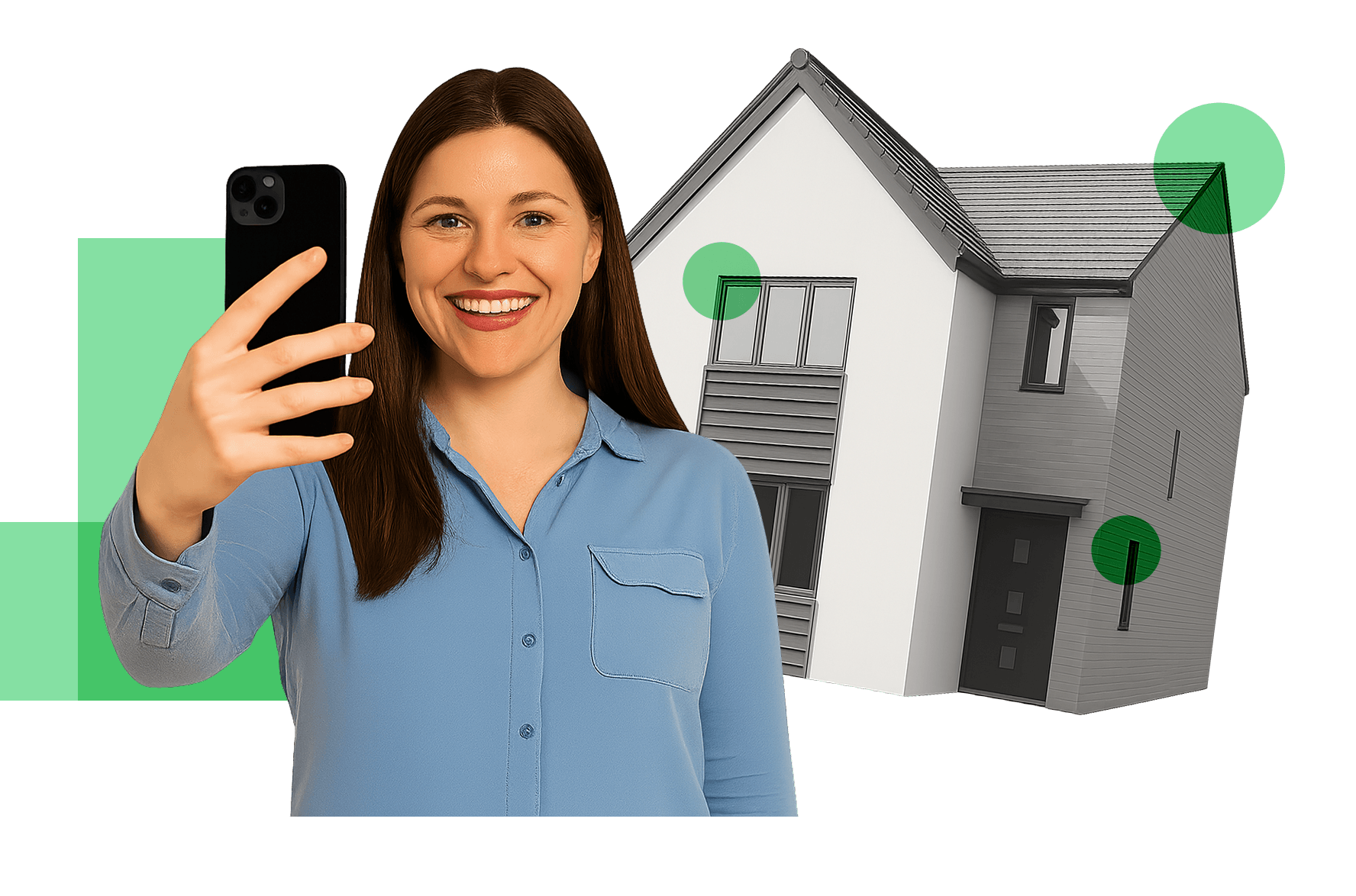 Person taking a selfie in front of their new home